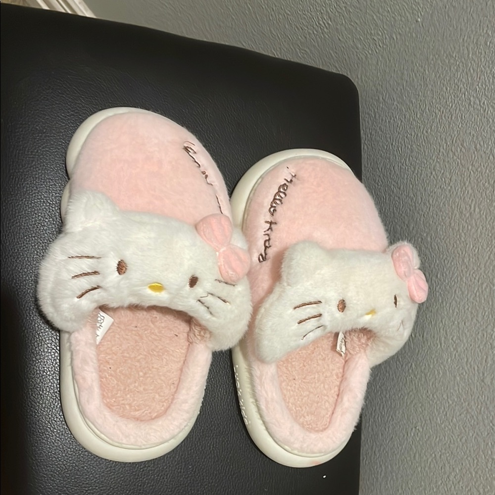 Hello Kitty Fuzzy Pink and White Slippers